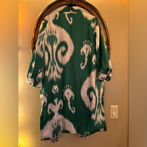 CHICO'S TROPIC EMERALD IKAT FLORAL PRINT REVERSIBLE DUSTER KIMONO TOP - Picture 6 of 7